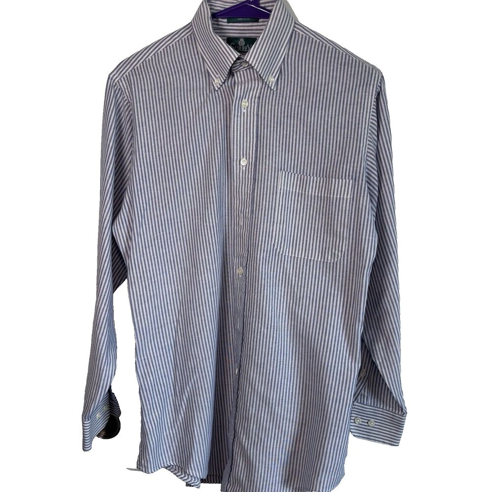 Vintage Surrey  Men's Blue Striped Button Down Shirt Single Needle Size 15 90's